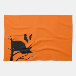 Cat Silhouette Orange Halloween Kitchen Towel Kökshandduk