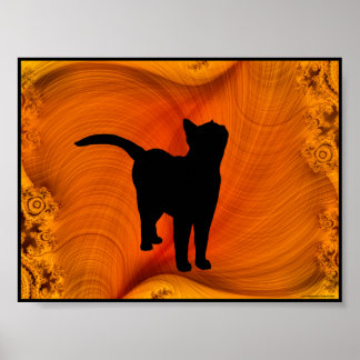 Cat Silhouette på Fractalernas portfölj storlek po Poster