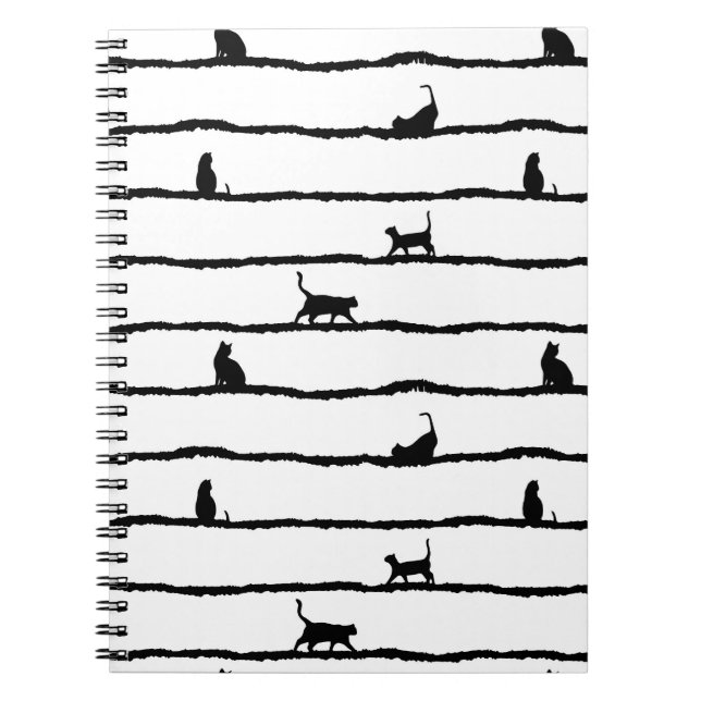 Cat Silhouette Rand Abstrakt Hand plockade Mönster Anteckningsbok (Framsidan)