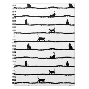 Cat Silhouette Rand Abstrakt Hand plockade Mönster Anteckningsbok
