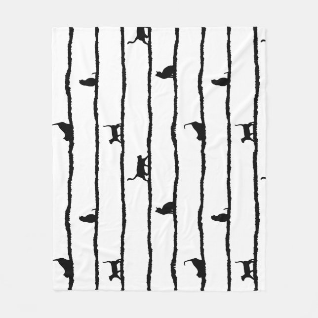 Cat Silhouette Rand Abstrakt Hand plockade Mönster Fleecefilt (Framsidan)