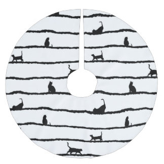 Cat Silhouette Rand Abstrakt Hand plockade Mönster Julgransmatta Borstad Polyester