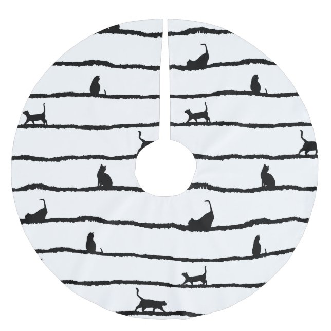 Cat Silhouette Rand Abstrakt Hand plockade Mönster Julgransmatta Borstad Polyester (Framsidan)