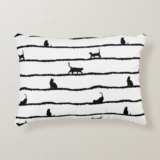 Cat Silhouette Rand Abstrakt Hand plockade Mönster Prydnadskudde (Framsidan)