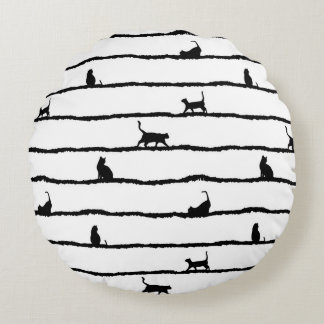 Cat Silhouette Rand Abstrakt Hand plockade Mönster Rund Kudde