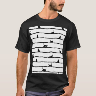 Cat Silhouette Rand Abstrakt Hand plockade Mönster T Shirt