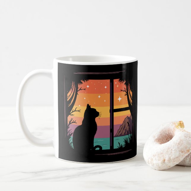 Cat Silhouette Retro Sunset Kaffemugg (Med munk)
