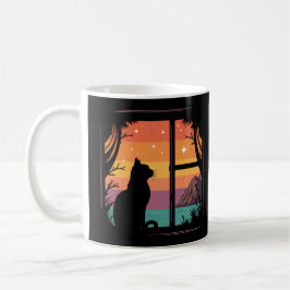 Cat Silhouette Retro Sunset Kaffemugg