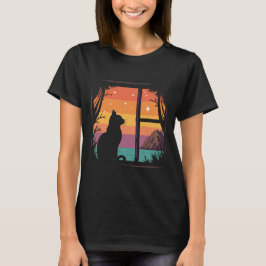 Cat Silhouette Retro Sunset T Shirt