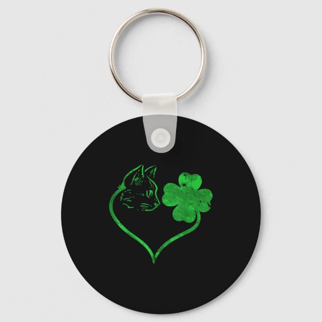 Cat Silhouette Shamrock St Patricks Day Kitten Lov Nyckelring (Framsida)