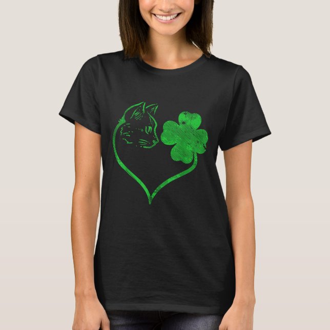 Cat Silhouette Shamrock St Patricks Day Kitten Lov T Shirt (Framsida)
