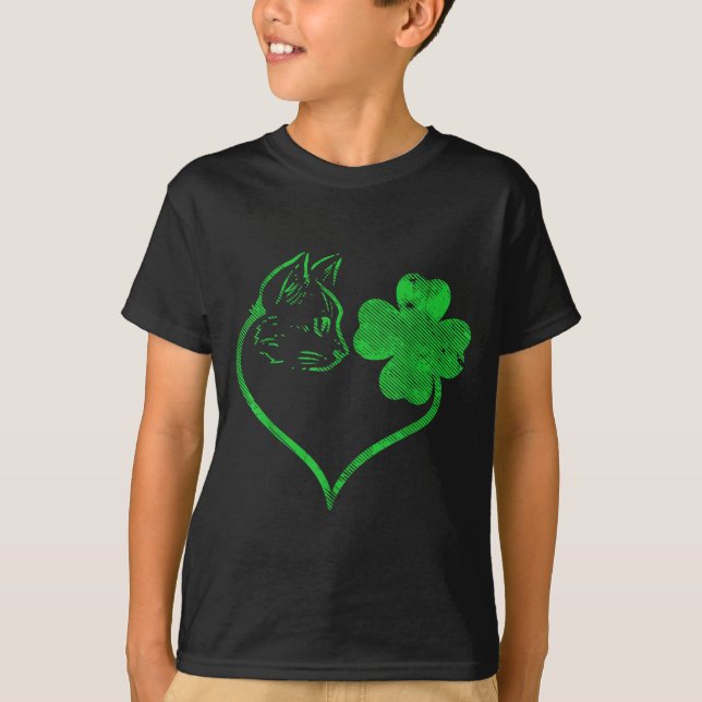 Cat Silhouette Shamrock St Patricks Day Kitten Lov T Shirt (Framsida)