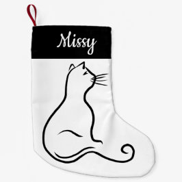 Cat silhouette single line simple black and white liten julstrumpa