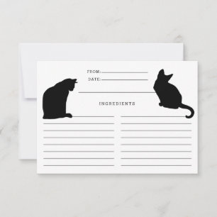 Cat Silhouettes Black and White Recipe-kort Inbjudningar