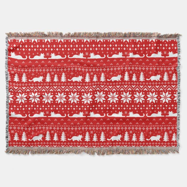 Cat Silhouettes jul Helgdag Red Mönster Filt (Framsidan)