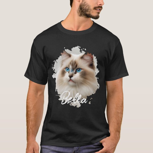 Cat Simple Modern Coola Typography Namn och Photo T Shirt (Framsida)