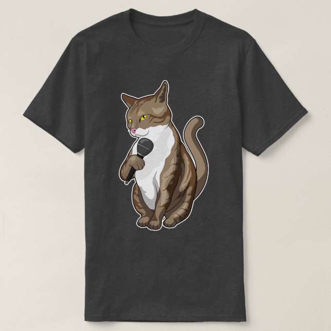 Cat Singer Microphone Music T Shirt (Design framsida)
