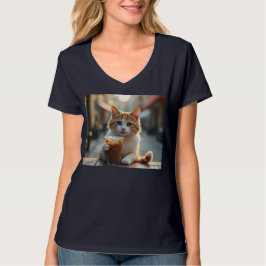 Cat Sipping Coffee On A Street T Shirt