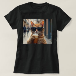 Cat Sipping Coffee On A Street T Shirt