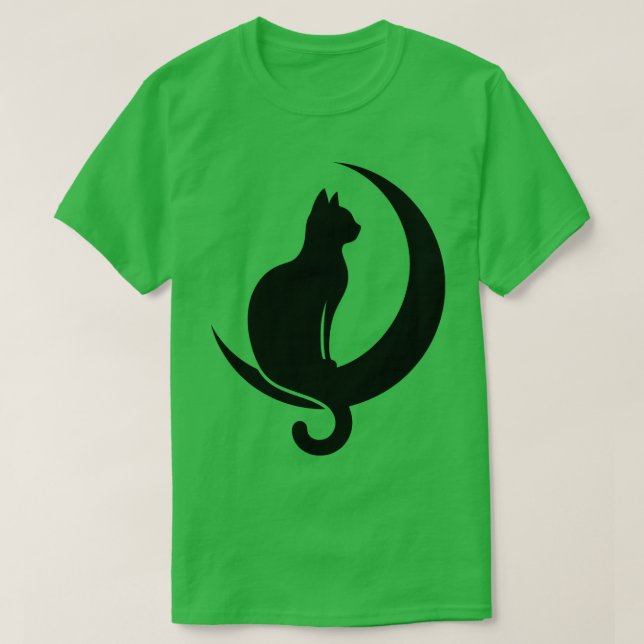 Cat Sitta på Crescent Måne T Shirt (Design framsida)