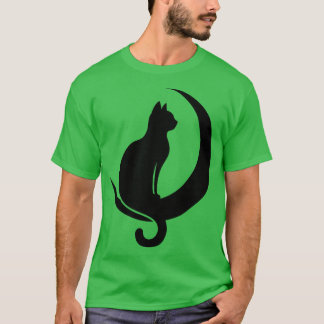 Cat Sitta på Crescent Måne T Shirt