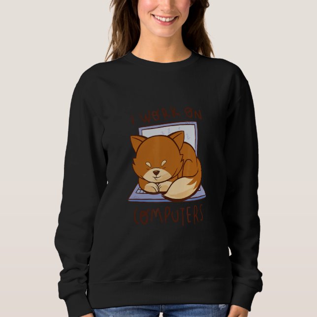 Cat Sitta på dator I arbete på dator T Shirt (Framsida)