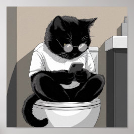 Cat Sitta på en toalett Poster