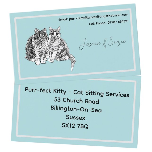 Cat Sitta Service Black and White Cats Visitkort (Front And Back)