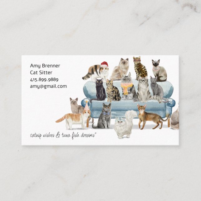 Cat Sitter Watercolor Business Card Visitkort (Framsida)