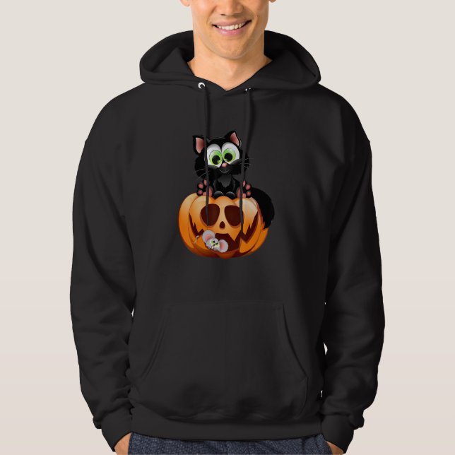 Cat sitting on the Halloween pumpkin for Kids Girl Hoodie (Framsida)