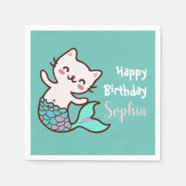 Cat Sjöjungfru Cute Meowmaid Purrmaid Girl Birthda Pappersservett