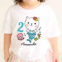 Cat Sjöjungfru Girl Birthday Personlig T-Shirt
