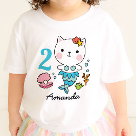 Cat Sjöjungfru Girl Birthday Personlig T-Shirt