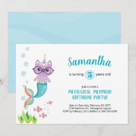 Cat Sjöjungfru Unicorn under Sea Födelsedagsfest Inbjudningar