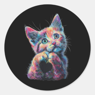 Cat Skapar Heart Shape Kärlek Sign Language Cat Kä Runt Klistermärke