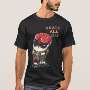 Cat Skate hela dagen Gangster Cat Scooter T Shirt