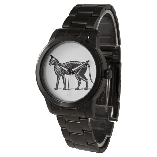 Cat Skeleton Dam Black Steel Bracelet Watch Armbandsur (Vinklad)
