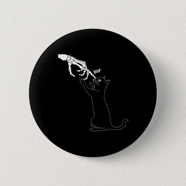 Cat Skeleton Hand Boop Cat Nose Funny Halloween Ou Knapp (Framsida)