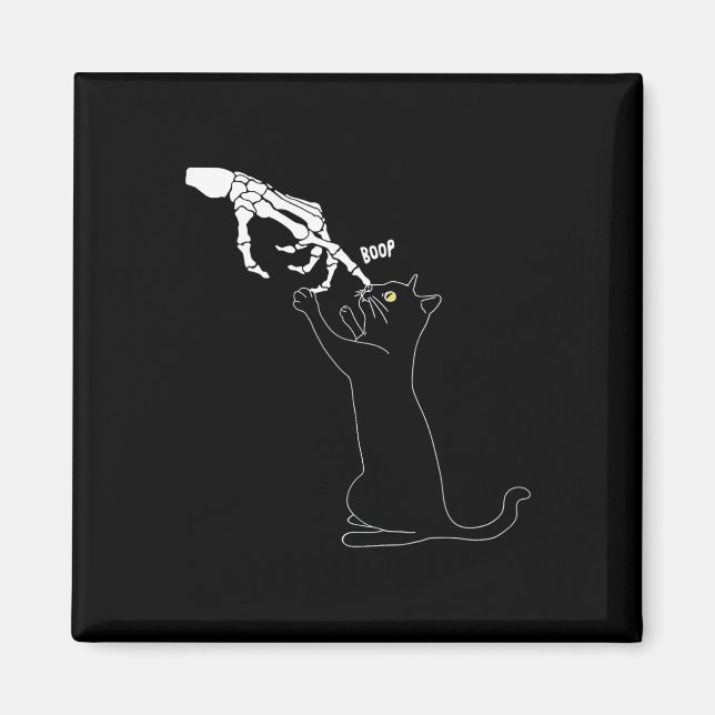 Cat Skeleton Hand Boop Cat Nose Funny Halloween Ou Magnet (Framsidan)
