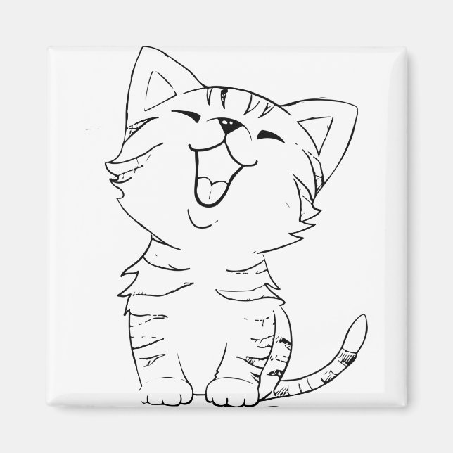 Cat Sketch Teckning Graphic Arts Kitten Silhouette Magnet (Framsidan)