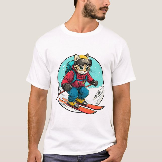 Cat Ski Skier Cat T Shirt (Framsida)