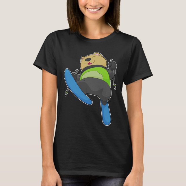 Cat Skier Ski Winter sport T Shirt (Framsida)