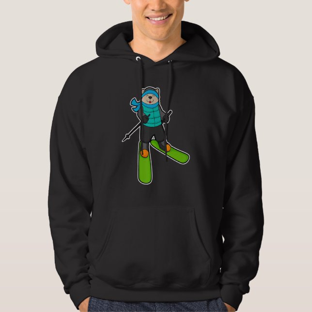 Cat Skier Ski Winter sports Hoodie (Framsida)