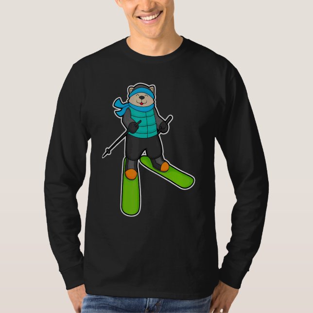 Cat Skier Ski Winter sports T Shirt (Framsida)