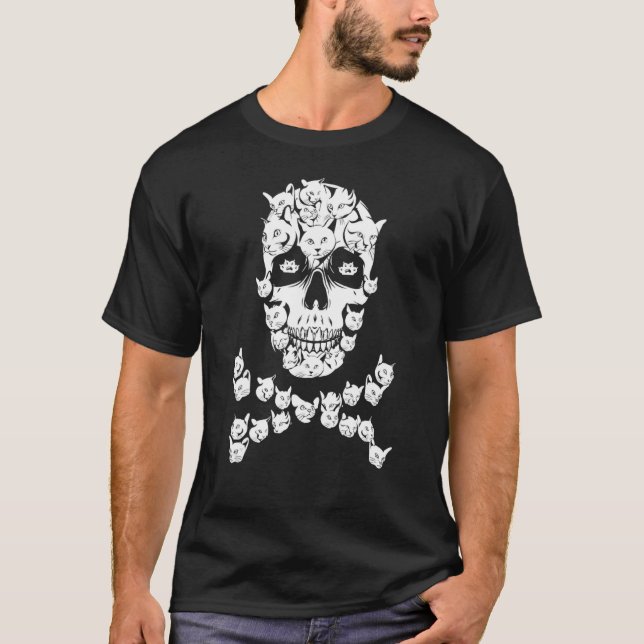Cat Skull Crossbones Halloween Costume Cat Owner M T Shirt (Framsida)