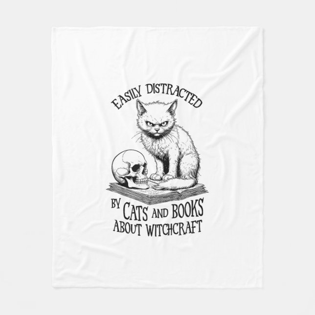 Cat Skull Halloween Easily Distrated Funny Bok L Fleecefilt (Framsidan)