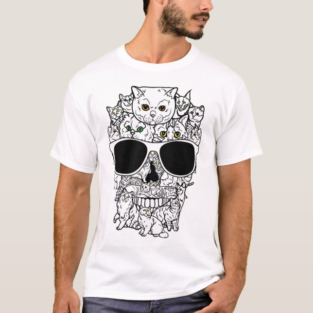 Cat Skull Kattunge Skeleton Black Sunglass Manar T Shirt (Framsida)