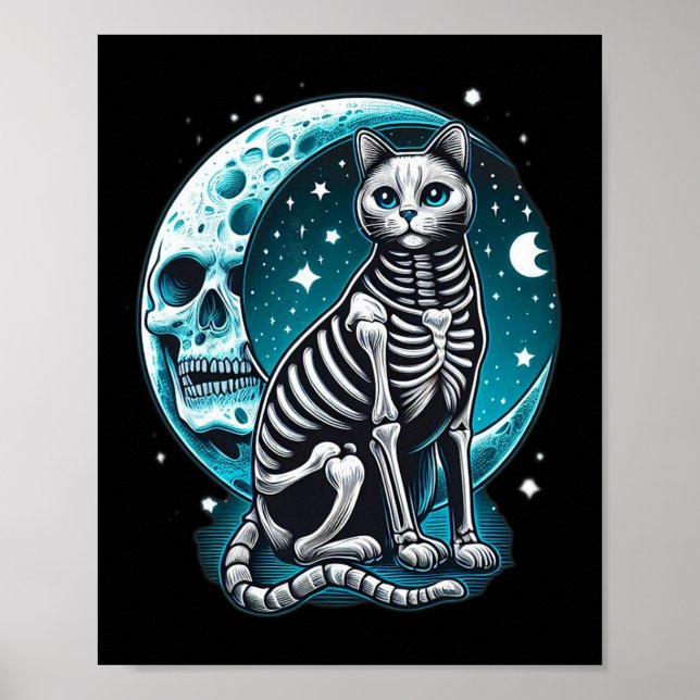 Cat Skull - Kattunge Skeleton Halloween Costume Id Poster (Framsidan)