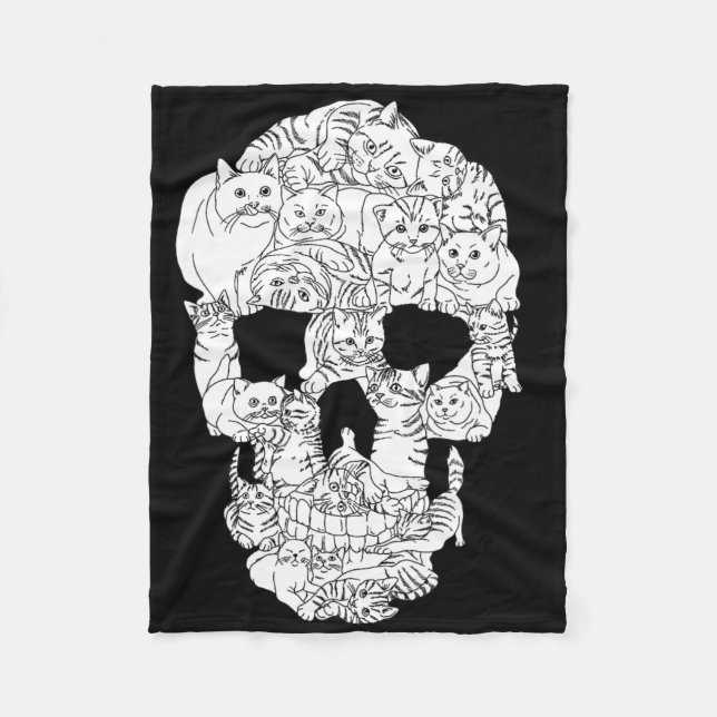 Cat Skull Kattunge Skeleton Halloween Goth Punk Em Fleecefilt (Framsidan)