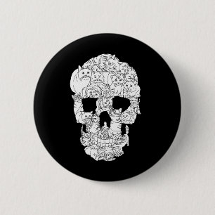Cat Skull Kattunge Skeleton Halloween Goth Punk Em Knapp